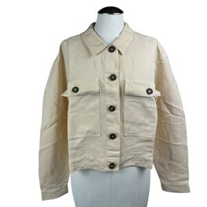 Marine Layer Women's Holland Crop Jacket‎ Natural Linen Blend Button Down Large
